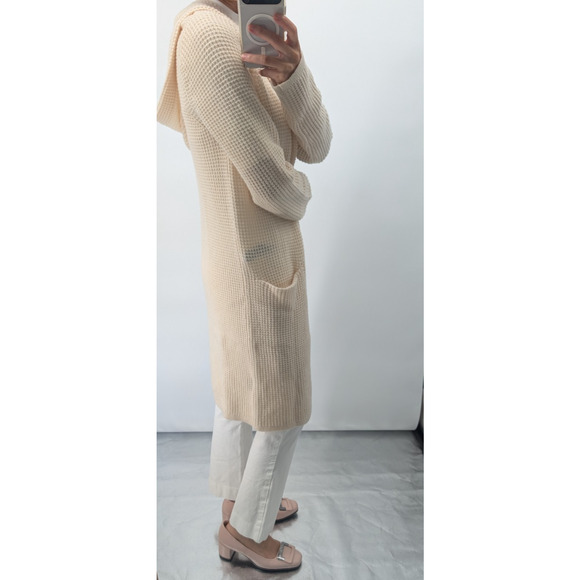 Jenni Kayne Wool/Cashmere Hooded Waffle Knit Long Cardigan Sz XS Oatmeal #1K501 - Picture 4 of 15